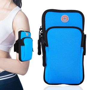 AiScrofa Sports Armband, Running Gym Universal Smartphone Arm Bag with Earphone Hole Multifunctional Pockets for iPhone 13/12/12 pro max/7/8/7 Plus/8 Plus/xs/xr/xs (Purple) (Blue)