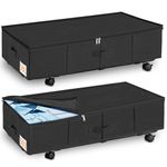 JUPELI Under Bed Storage Organiser, Dust-Proof Under Bed Storage on Wheels & Metal Bottom Support, Sturdy Underbed Storage with Wheels, Large Clothes Storage Box For Clothes, Blanket, Black, 22cm Tall