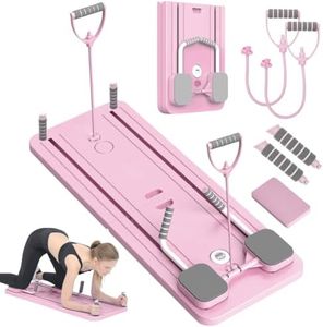 DASIAUTOEM Pilates Board, Pilates Reformer Set, Faltbarer Pilates Reformer Fitnessgeräte Für Zuhause, Bauch Trainingsgerät mit Automatischer Rückprall und Spannseil Für Home Workout Equipment (Rosa)