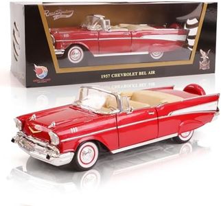 LUCKY DIE CAST 1957 Chevrolet Bel Air Convertible 1:18 Diecast Model Officially Licensed w/Working Doors, Hood & Steering, Alloy Classic Car Collector's Best Gift for Men, Dad & Kids 14+(Red)