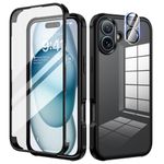 seacosmo for iPhone 16 Plus Case, Full-Body Shockproof Case [Built-in Glass Screen Protector] [Camera Lens Protector] 360° Front and Back Cover for iPhone 16 Plus 6.7 Inch - Black/Clear