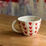 Kawai Homes Handcrafted Red Hearts Ceramic Cup for Kids Couples Coffee Chai Tea Milk Microwave Safe Cute Handpainted Cups (330 ml, Single Piece)