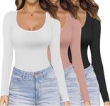 Ekouaer Womens 3 Pack Long Sleeve Shirts Scoop Neck Tops Stretch Fitted Undershirt Lightweight Basic Thermal Tee Black/White/Dusty Pink XS