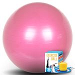 SK Depot™ Exercise Ball 58-65cm (L) Extra Thick Yoga Ball Chair, Slow Deflate Fitness Ball Stability Ball for Improved Posture, Balance, Yoga, Pilates, Core, Fitness Exercise Training Balance Yoga Class Core Office & Home & Gym Ball (Pink)