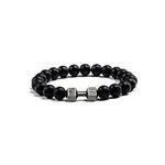 GAUEIOUR Black Dumbbell Bracelet,Volcanic Lava Elastic Natural Stone Bead Bracelet, Stainless Steel Barbell Jewelry for Fitness Men, Jewelry Gifts for Fitness Yoga Men and Women