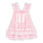 Satini Lingerie Satin Sissy Babydoll Ruffles Frilly Lace Nightie Negligee Cosplay Nightwear Dress (Baby Pink - White, S)