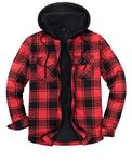 Men's Sherpa Lined Full Zip Hooded Plaid Shirt Jacket, Red Black, Large