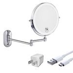 GURUN Rechargeable Makeup Mirror Wall Mounted with 3 Colors Mode LED Lights 7X Magnification,4000mAh Rechargeable Battery,8 Inch Touch Screen Vanity Mirror for Bathroom,Chrome Finish