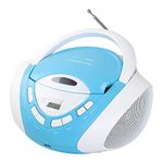 HANNLOMAX HX-320CD CD/MP3 Boombox, AM/FM Radio, USB Port for MP3 Playback, Aux-in, LCD Display, AC/DC Dual Power Source (Blue/White)