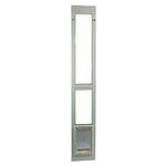 Ideal Pet Products Modular ALUMINUM Pet Patio Door with Single Pane Glass and Clear Flexible Flap. Fits up to 1” Aluminum Patio track width ONLY, Medium, White