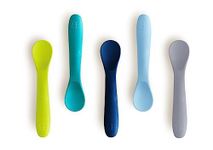 bblüv – Spoön - 5 Silicone Baby Spoons - Toddler Spoons, Silicone Spoon for Self Feeding and Baby Led Weaning, Food-Grade Silicone, BPA Free, Dishwasher Safe (Blue)