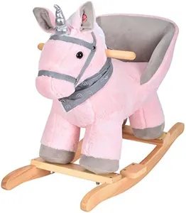 JOON Luna Rocking Horse Unicorn with a Spiral Scarf, Great For Childhood Development, Soft Materials Wooden Construction, Fun Musical Sounds, White Mane with Twisted Silver Horn, Pink-Gray [VERSION 2]