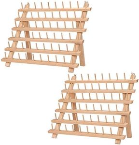 Kurtzy Porta Hilos de Madera 60 Carretes de Hilo (Pack de 2) - Organizador Costura de Mesa con Ganchos para Colgarlo - Organizador de Hilos de Madera de Haya Soporte Hilos Bordar, Costura, Colchas