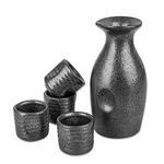 CYLBAQ Japanese Sake Set, 5 Piece Sake Cup Set (150ML Bottle & 4 Cups) Traditional Hand Painted Ceramic Wine Glasses Porcelain Pottery Sake Bottle Crafts Saki Cup