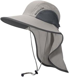 BASSDASH UPF 50+ Unisex Water Resistant Wide Brim Sun Hat with Large Neck Flap Ponytail Fishing Hat for Men Women (Light Grey/Dark Grey)