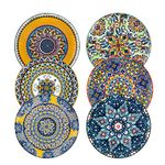 Ceramic Dinner Plates Set of 6-10.5 Inch Large Dessert, Pasta, Salad Plate, Porcelain Colorful Serving Dishes for Kitchen & Restaurant, Dishware, Microwave & Oven Safe - Bohemian Style