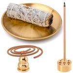 OIIKI 3 in 1 Stick Incense Burner, 5.5 Inch Brass Incense Holder, Alloy Cone Ash Catcher for Indoor Outdoor Use