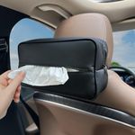 Witaxima Large Car Tissue Holder for 120 Standard Tissues, Premium PU Leather Tissue Holder in Car Backseat Rectangular, Napkin Holder for Car Fits for Kleenex Tissues Box Daily Use Black