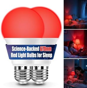 Neporal 7W 670nm Red Light Bulbs for Sleep, 100% Blue Light Blocking Bulb, Red Light Night Light for Melatonin Promoting, A19 60W Equivalent Dim Light Bulbs for Bedroom, Baby Nursery, Reading,2 Pack