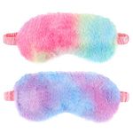 2 Pack Plush Sleeping Eye Mask Soft Plush Eye Mask Fluffy Eye Cover Comfortable Sleep Mask Blindfold Rainbow Faux Fur Eye Shade for Women, Men and Kids Travel Nap Sleeping