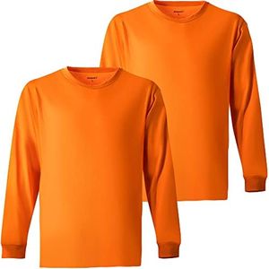 ProtectX 2-Pack High Visibility Long Sleeve Construction Work T-Shirts, Comfortable Cotton Blend Men's Athletic Shirt, Neon Orange - 3X Large