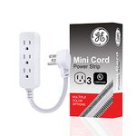 GE Pro Mini 3-Outlet Power Strip, 6 Inch Designer Braided Extension Cord, Grounded, Flat Plug, Warranty, UL Listed, White/Gray, 45190