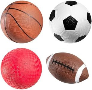 Bedwina Sports Balls for Kids & Toddlers - (Pack of 4) 5-inch Sports Balls Set Includes Football, Small Soccer Ball, Basketball, and Playground Balls, Fun Indoors & Outdoor Toys (Hand Pump Included)
