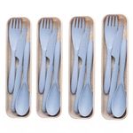 IRIDA NATURALS Unbreakable Wheat Straw Cutlery Set - Set of 4 (Dark Blue) Portable Fork and Spoon Set with Travel Case & Spoon Box for School, Reusable, Light Weight, EcoFriendly & Dishwasher Safe