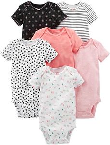 Simple Joys by Carter's Baby Girls' Short-Sleeve Bodysuit, Pack of 6, Pink/Black/White, 3-6 Months