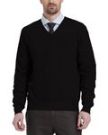 Kallspin Men's Wool Blend Knitted Jumpers Relaxed Fit V Neck Long Sleeve Pullover Sweater(Black, 4XL)