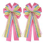 Meseey 2 Pcs Large Easter Burlap Bow 20 x 10 Inch Wreaths Spring Bunny Rabbit Bows for Gift Wrapping Tree Topper Front Door Party Home Decorations (Easter)