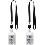 YOUOWO Lanyard with Retractable Badge Reel & ID Badge Holders Vertical,Quick Release Safety Lanyard with Retractable Badge Holder Carabiner Reel Clip On Id Card Holders,with ID Holder Sets Pack of 2