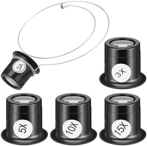 4 Pcs Jewelers Loupe with Removable Steel Wire Straps,Watch Repair Loupe | 3X 5X 10X 15X Eye Loop Monocle Kit for Watchmaker Coin Jewelry Inspection Hands Free Watch Loupe Magnifier