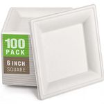 Gezond 100 Pack Compostable Square Paper Plates 6 Inch Disposable Paper Plates Heavy Duty Square Dinner Plates for Party Eco-Friendly White Salad Plates
