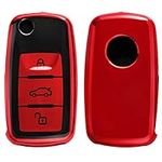 kwmobile Key Cover Compatible with VW Skoda SEAT 3 Button Car Key - Soft TPU Car Key Fob Protector Case - Red Matte/Black High Gloss