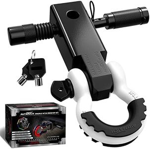 AUTMATCH Shackle Hitch Receiver 2 Inch - 3/4" D Ring Shackle and 5/8" Trailer Hitch Lock Pin, 45,000 Lbs Break Strength Heavy Duty Receiver Kit for Vehicle Recovery, Black & White