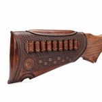 TOURBON Vintage Leather Cheek Rest Riser with Ammo Holder for 30.06, 30.30, 308, 223, 243, etc., Snap Closure Buttstock Extension Recoil Reducing Pad for Hunting Shooting