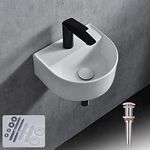 Davivy 12.4" x 11'' U-Shaped Wall Mount Bathroom Sink with Pop Up Drain and Installation Kit,Corner Bathroom Sink,White Vessel Sink,Small Bathroom Sink,Bowl Sinks for Bathrooms(Not Included Faucet)