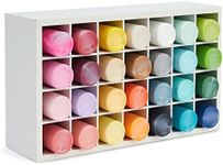 Paint Bottle Organizer with 28 Compartments for Artists Craft Supply Storage, Artwork, Drawing, and Painting (White, 12.5 x 3.5 x 7.4 In)