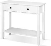 Artiss Console Table, Wood Side Hallway Tables Desk Drawers Display Home Bedroom Office Living Room Entryway Furniture, with 2 Drawer Spacious Storage Shelf White