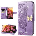 CCSmall for Xiaomi Redmi Note 13 Pro 4G Wallet Case, Embossed Floral Butterfly PU Leather Folio Flip Case Cover with Card Slot Holder for Redmi Note 13 Pro 4G/ M6 Pro 4G Rhinestone Purple