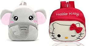 blue tree Kids School Bag Soft Plush Backpack Cartoon Bags Mini Travel Bag for for Girls Boys Toddler Baby Elephant & Hello Kitty