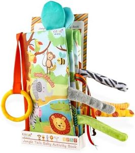 Minimono Jungle Tails Baby Activity Book, 3D Touch and Feel Crinkle Cloth Books, Montessori Activity Book for Fine Motor Skills