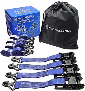 MichaelPro 4 Pack 1.5" x 15' Ratchet Tie Down Straps with J-Hook Safety Latches, 3300 lb Break Strength, for Moving Cargo, Appliances, Lawn Equipment, Motorcycle, Storage Bag Included | MP021002