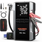 WOLFBOX 4000A Jump Starter Booster Pack with 160PSI Air Compressor, 12V Car Jump Starter(10L Gas/10L Diesel) with 65W Fast Charge, 24000mAh Digital Tire Inflator with 3.8" LED Display, Emergency Light