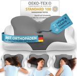 Glückstoff® Orthopaedic Pillow [Innovation Award for Ergonomics Nominated] Pillow Neck Pain Made of Memory Foam Neck Support Pillow Ergonomic Neck Roll Side Sleeper Pillow Grey