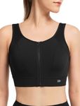 Yvette Adjustable Zip Front Sports Bras for Women High Support Impact Large Bust Supportive Sports Bra for Running, Black, Medium Plus