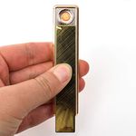 Personalised USB Lighter Windproof Flameless Rechargeable Cigarette Electric Slim No Fuel Men's Women's Gift Engraved Free (Gold)