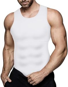 Mens Compression Shirt Workout Tank Tops Slimming Body Shaper Vest Abs Abdomen Undershirts (White, X-Large)