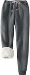 Flygo Women's Winter Warm Fleece Joggers Pants Sherpa Lined Athletic Active Sweatpants, Dark Grey, Medium